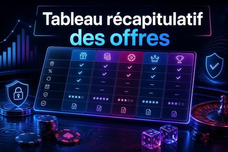Tableau récapitulatif des offres et de leurs conditions